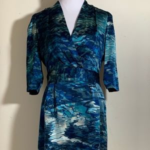 Blue print silk dress by the Wrights, size 8, NWT